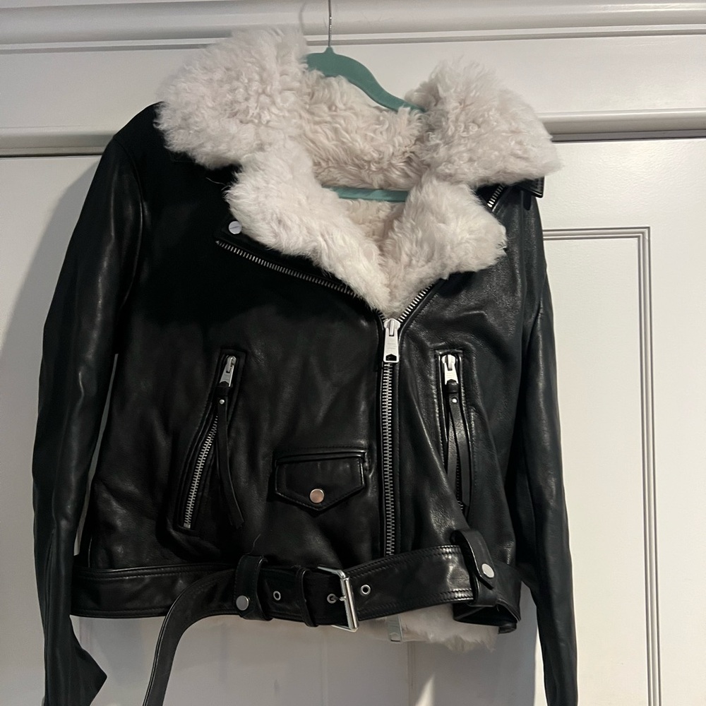 ALLSAINTS Luna 4 in 1 Shearling-Vest Leather Biker Jacket U.S. Sz. 12 - NWT - Picture 6 of 16